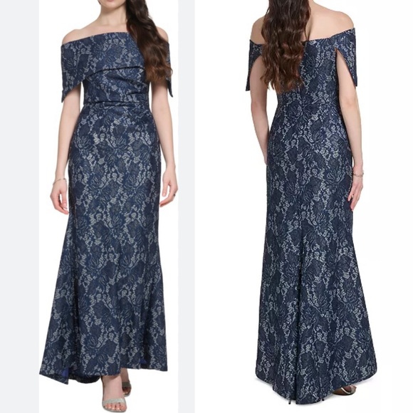 VINCE CAMUTO
Women's Off-The-Shoulder
Sequin Lace Column Gown size 8 blue silver - Picture 3 of 12